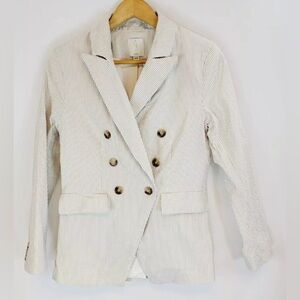 JOIE Women’s Neutral Nautical Tan and White Pinstripe Blazer LIKE NEW L
